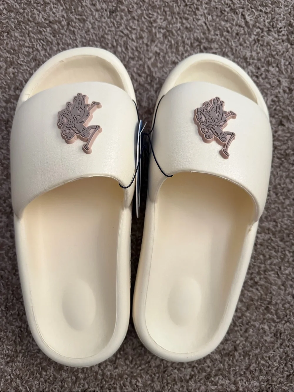 U.S. Polo Assn. Cream Slide Sandals with Pink Logo Accent